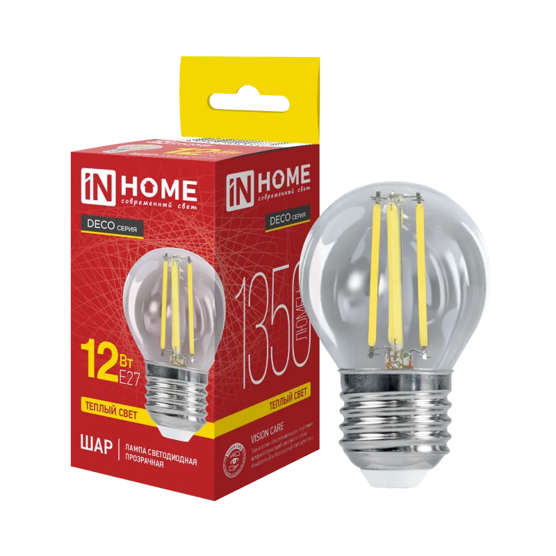 Лампа светодиодная LED ШАР deco 12 Вт 230 В Е27 3000 К 1350 Лм прозрачная
