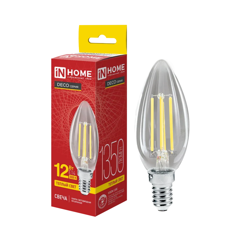 Лампа светодиодная LED СВЕЧА deco 12 Вт 230 В Е14 3000 К 1350 Лм прозрачная