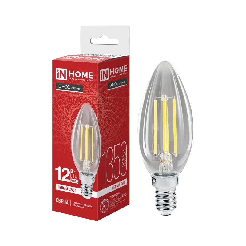 Лампа светодиодная LED СВЕЧА deco 12 Вт 230 В Е14 4000 К 1350 Лм прозрачная