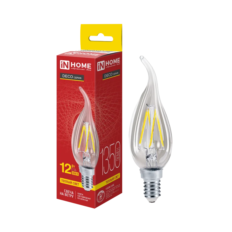Лампа светодиодная LED СВЕЧА НА ВЕТРУ deco 12 Вт 230 В Е14 3000К 1350 Лм прозрачная