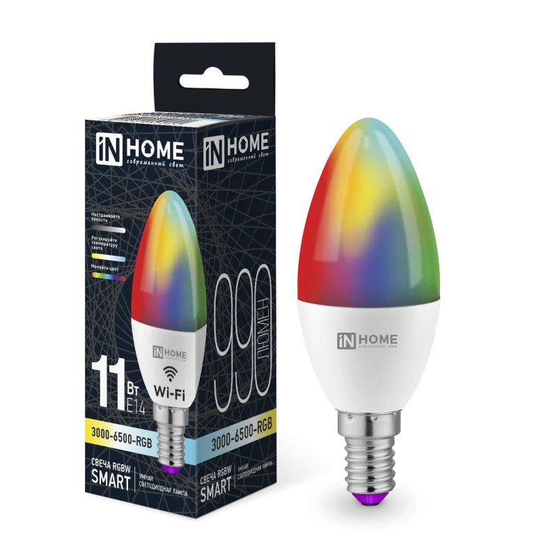 Лампа светодиодная LED-СВЕЧА-RGBW-SMART 11Вт 230В димм. Е14 3000-6500К 990Лм IN HOME