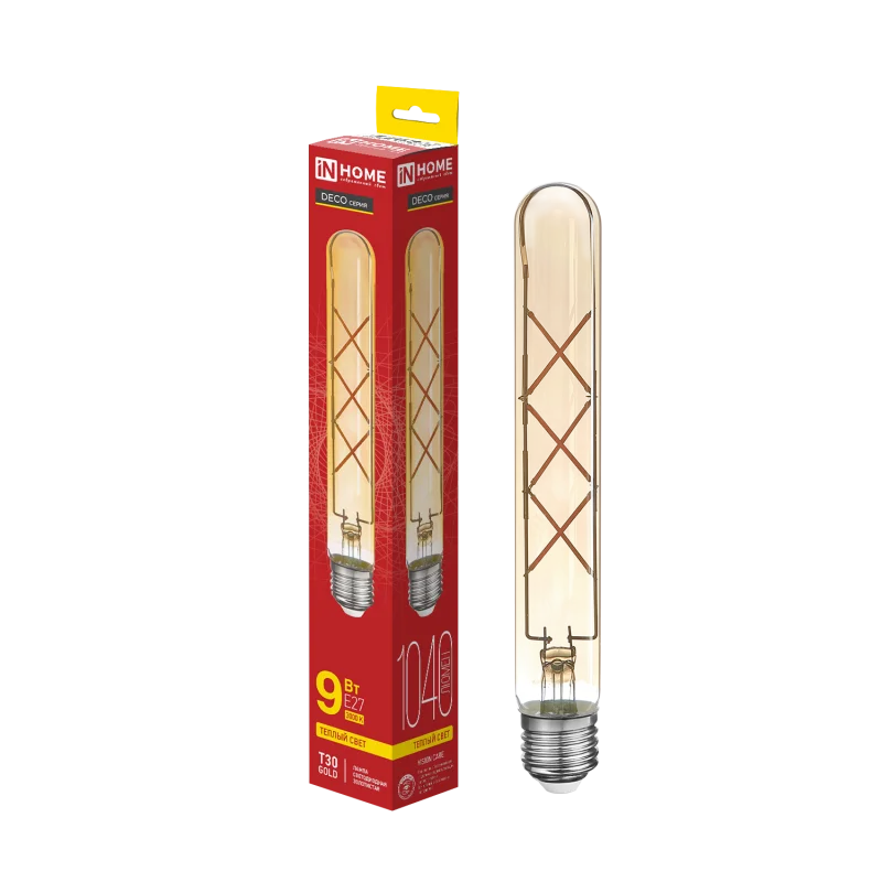 Лампа светодиодная LEDT30deco gold 9Вт 230В Е27 3000К 1040Лм 225мм золотистая