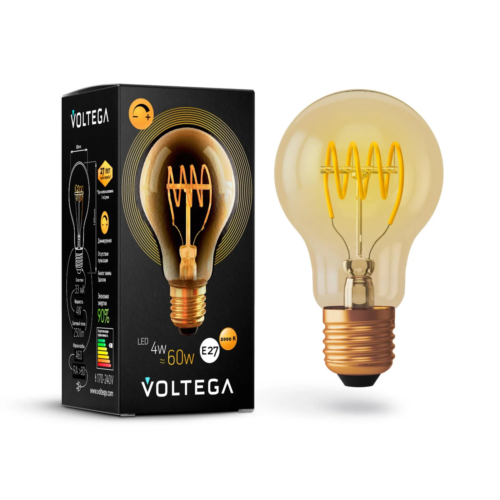 Лампа светодиодная Loft Led A60 4W 2800K E27 DIM
