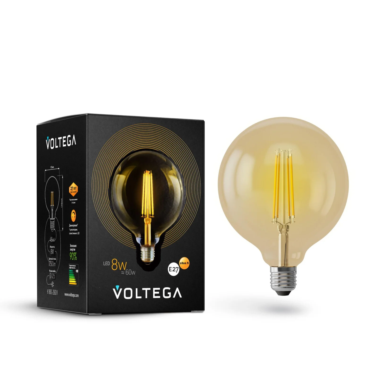 Лампа светодиодная Loft Led G125 8W 2800K E27 DIM