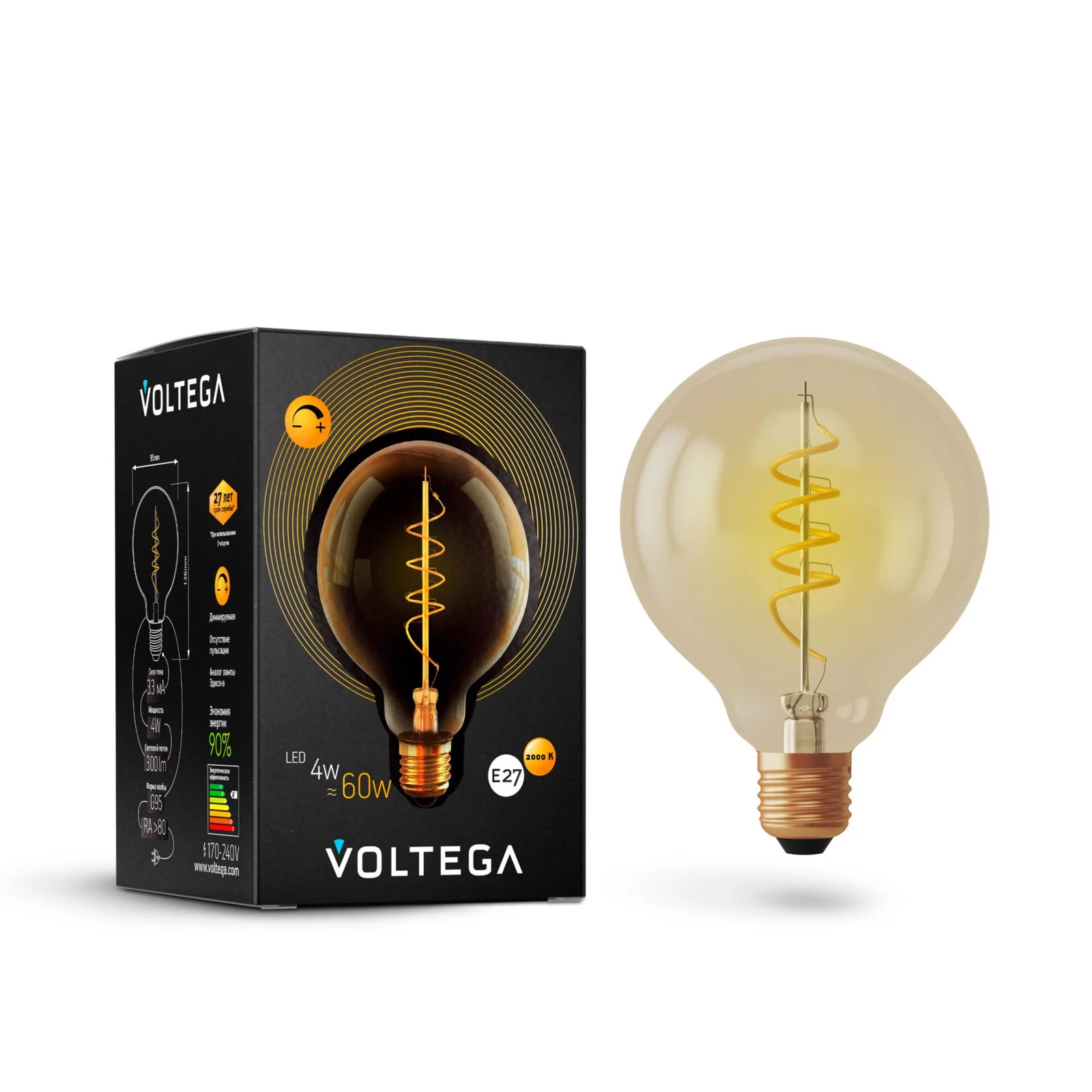 Лампа светодиодная Loft Led G95 4W 2000K E27 DIM