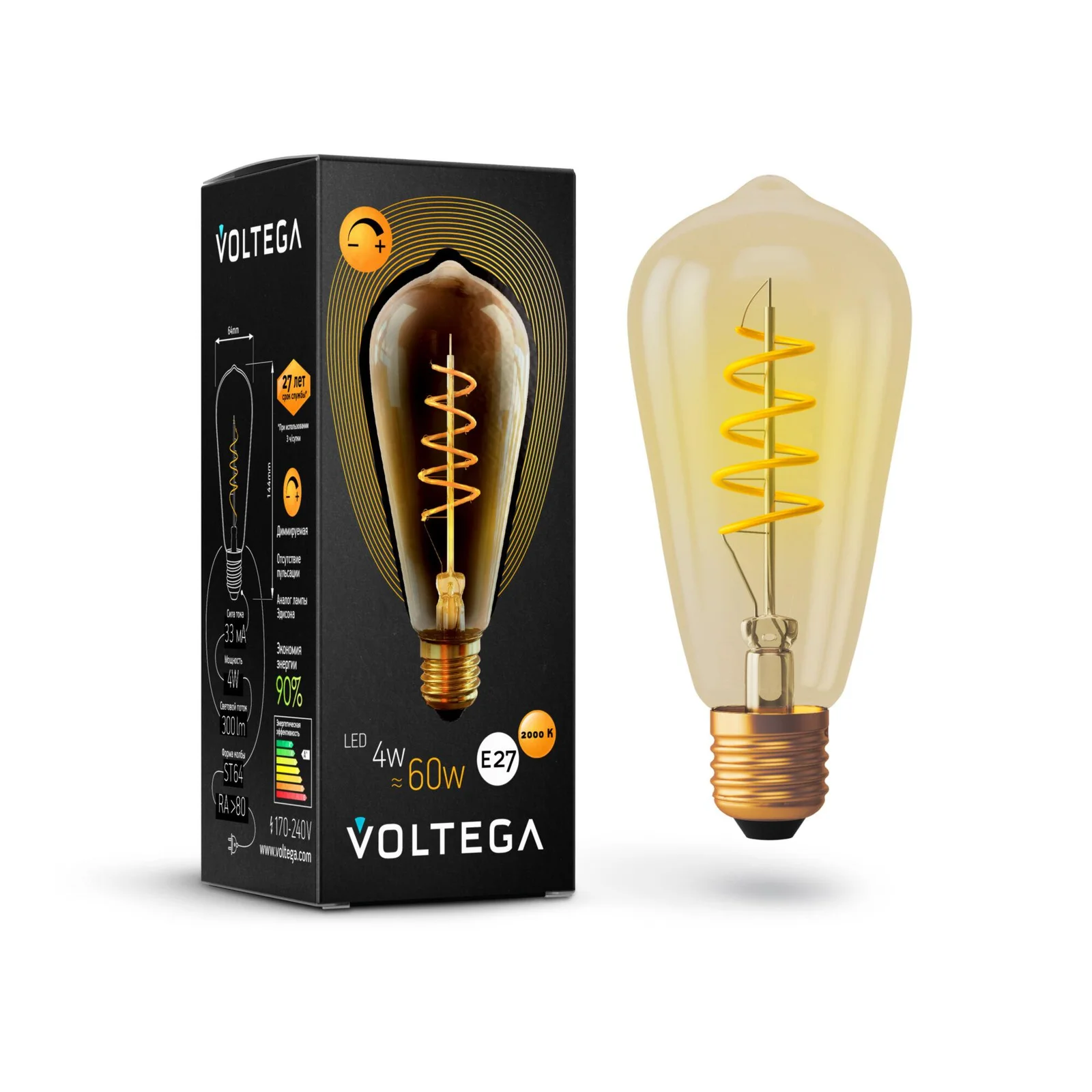 Лампа светодиодная Loft Led ST64 4W 2000K E27 DIM