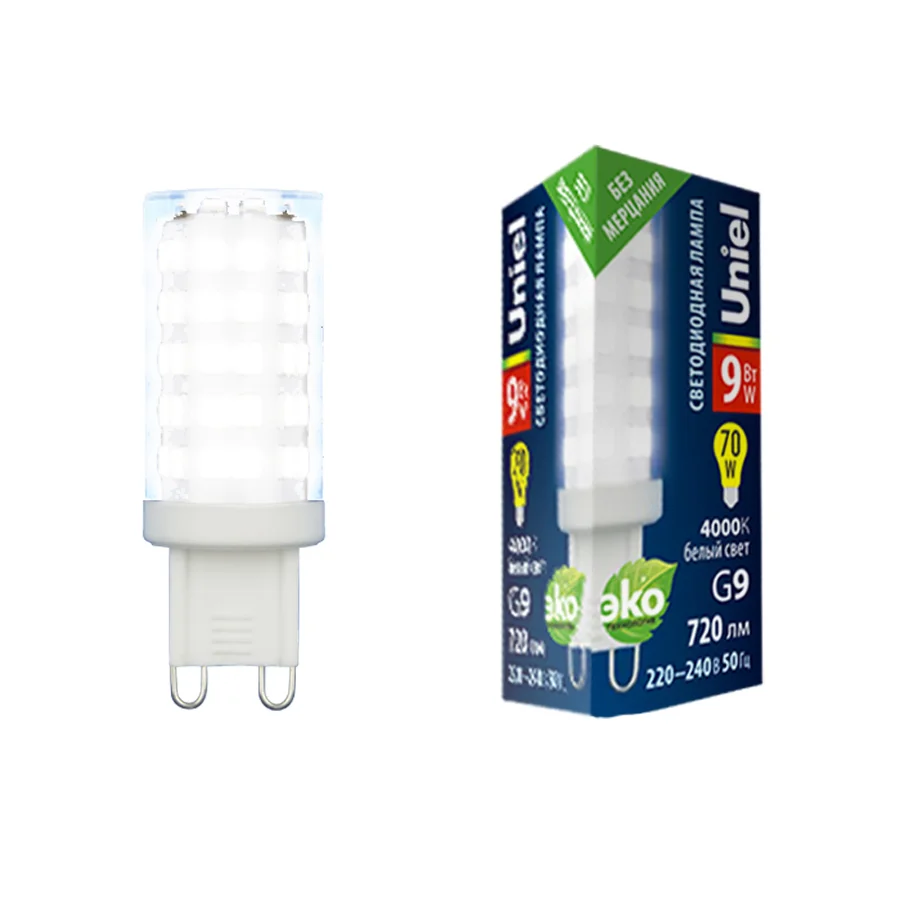 Лампа светодиодная прозрачная Белый свет 4000К LED-JCD-9W-4000K-G9-CL GLZ09TR