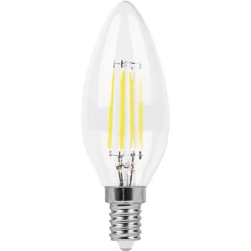 Лампа светодиодная, С35 свеча (9W) 230V E14 2700K прозрачная, LB-73 Feron 25956