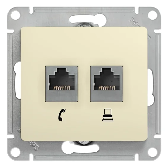Механизм розетки RJ11 + RJ45 кат.5e UTP Glossa (бежевый) SchE GSL000285 *