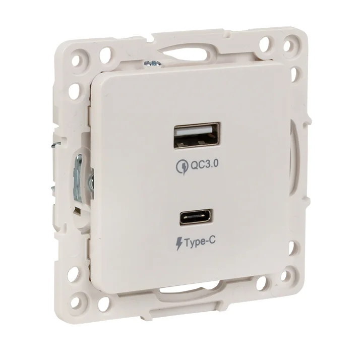 Механизм розетки USBх2 type-A + type-C (белый) винт. зажимы EKF