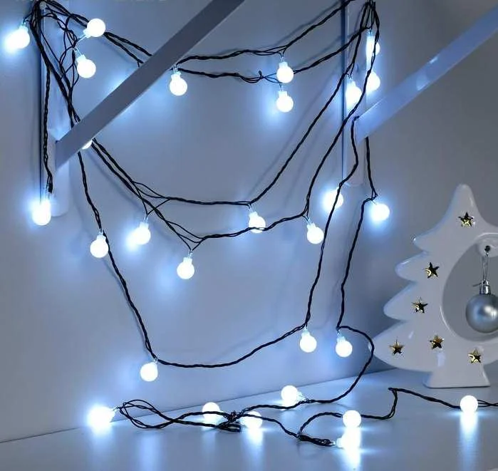 НИТЬ, 5 м, с насад. “Шарики Белые”, Н.Т. LED-30-220V, 8 режимов, БЕЛЫЙ 3590706