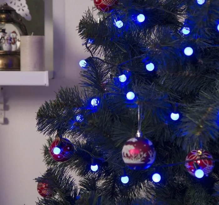 НИТЬ, улич. с насад. "Шарики d=1,5 см" 10 м, Н.Т. LED-100-220V контр. 8р. СИНИЙ 671563