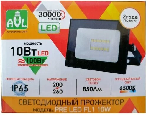 Прожектор с/д LE LED FL1 10W 950Лм BLACK (98х80х30) IP65 холодный белый
