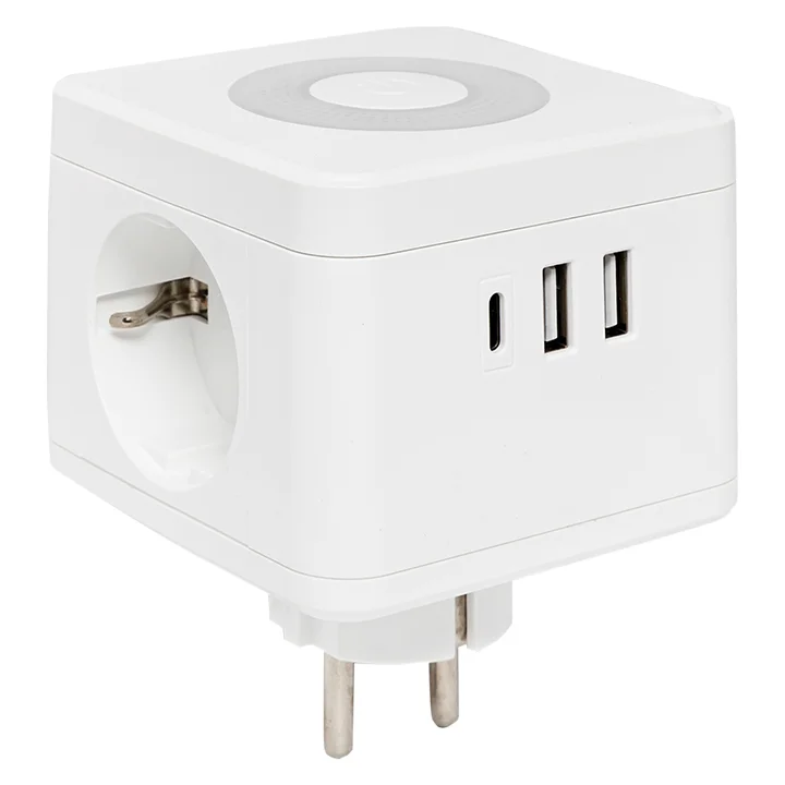 Разветвитель 2-м с/з 16А + 2хUSB 2,4А + Type C + Ночник (белый) EKF UBA-CUB-T2-TC