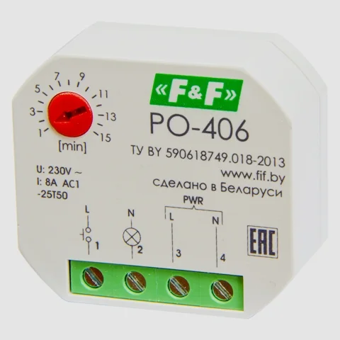 Реле времени прогр. PO-406 ЕА02.001.019 230V 8А 1Z IP20 с задержкой выключения управляющим контактом