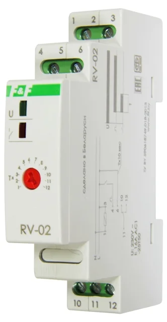 Реле времени прогр. RV-02 EA02.001.008 230V 16А 1Z IP20 с задержкой выключения управляющим контактом