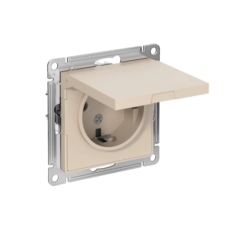 Розетка AtlasDesign 16А IP20 с/з шторки с крышкой механизм песочн. SE ATN001246
