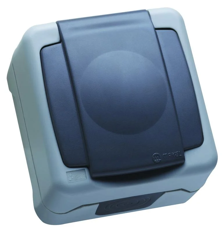 Розетка о/п 1-м с/з с крышкой Nemliyer 16А IP54 (серая) Makel 36064029