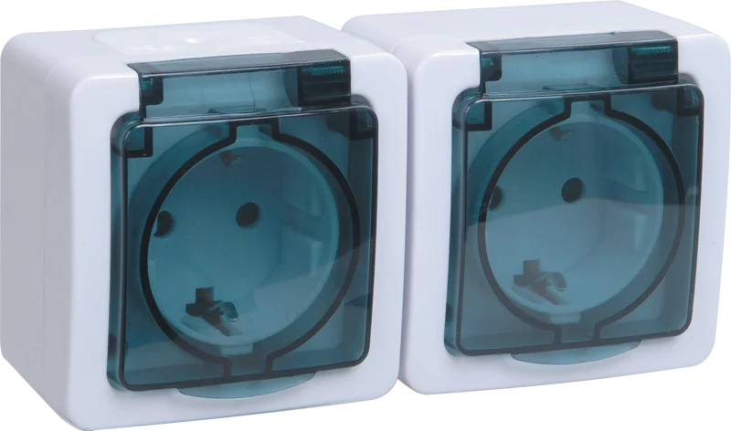 Розетка о/п 2-м с/з с проз. крышкой Гермес Plus 16А IP54 (белая) IEK