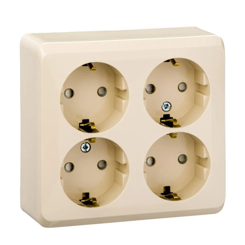 Розетка о/п 4-м с/з с/ш Этюд 16А (кремовая) SchE PA16-208K