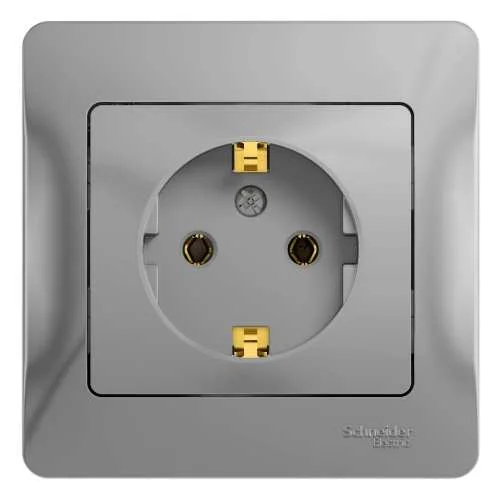 Розетка с/п 1-м с/з Glossa 16А IP20 в сборе алюм. SE GSL000342