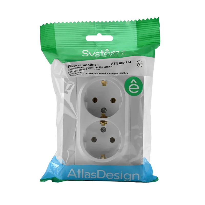 Розетка с/п 2-м с/з AtlasDesign 16А IP20 в сборе бел. SE ATN000124