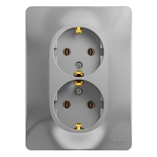 Розетка с/п 2-м с/з Glossa 16А IP20 в сборе алюм. SE GSL000324