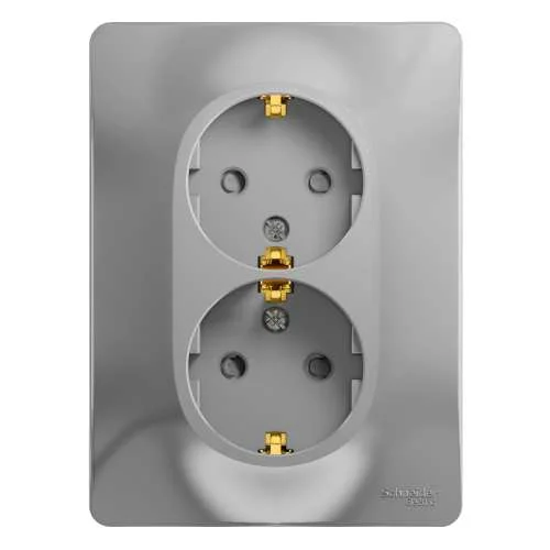 Розетка с/п 2-м с/з с/ш Glossa 16А IP20 в сборе алюм. SE GSL000326