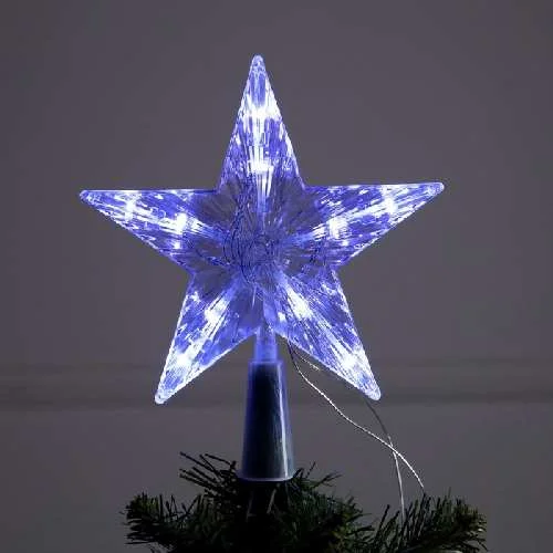 Светодиодная верхушка на ёлку «Звезда белая» 16см, 10 LED, батарейки ААх2 (н/компл), свечение белое,
