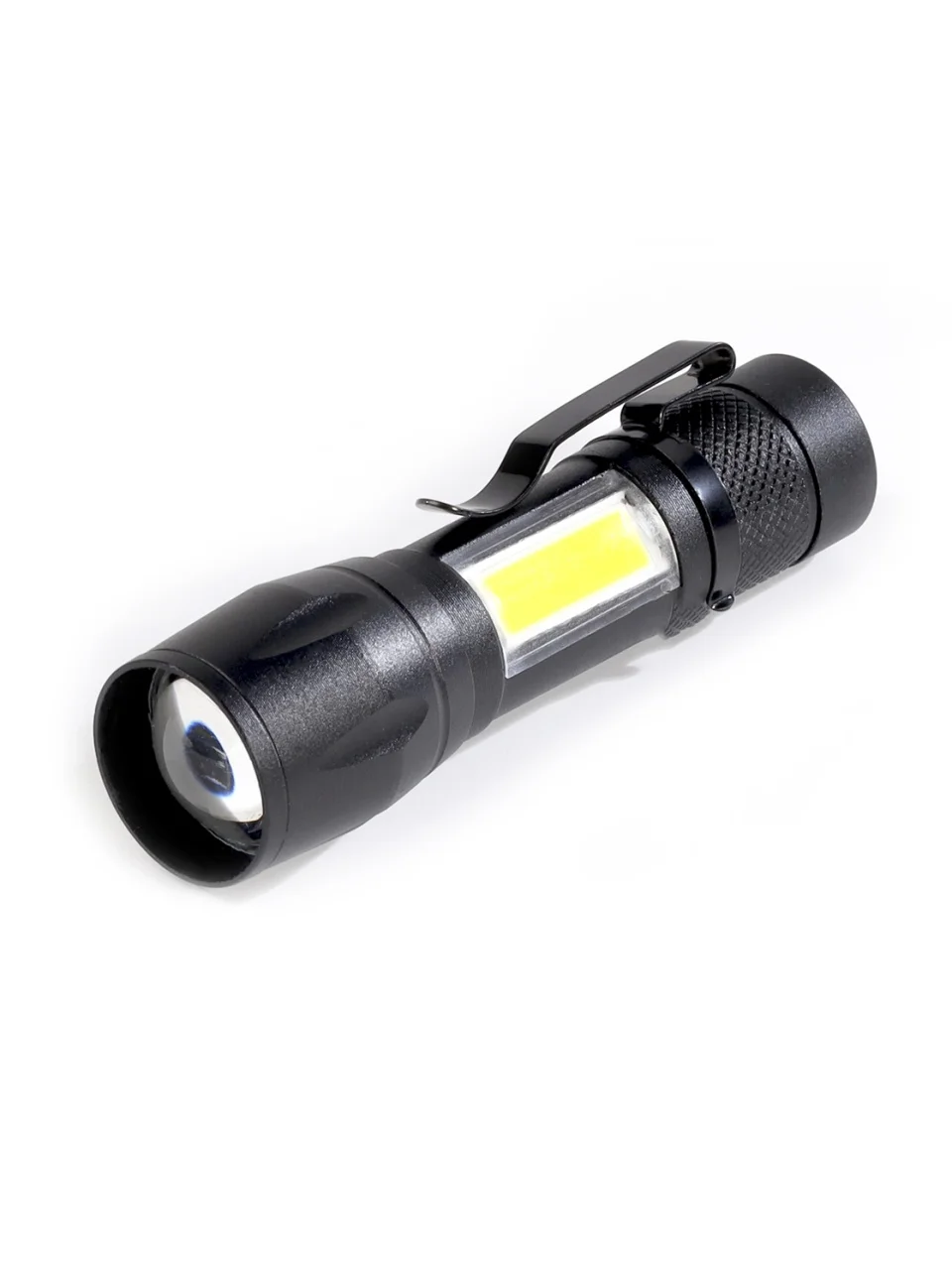 Светодиодный алюминиевый фонарь 3Вт LED+ 3 Вт COB, AA, черный (SBF-104)