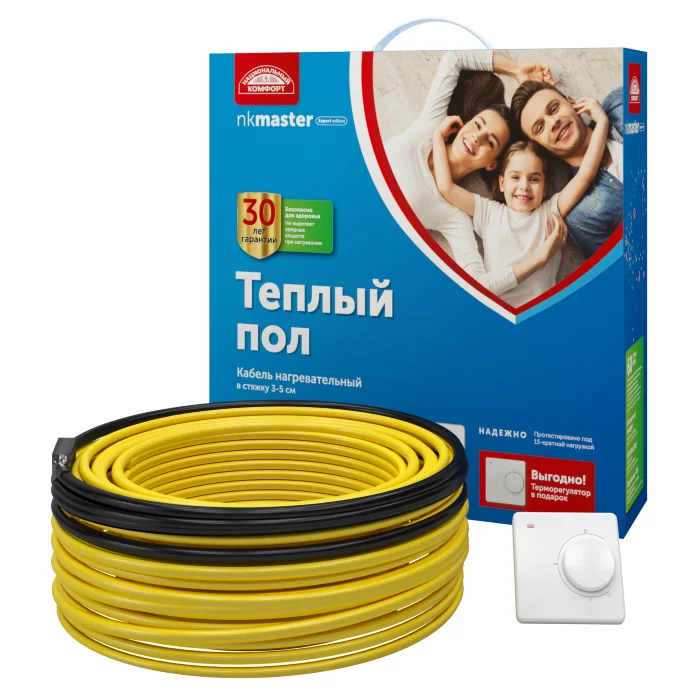 Теплый пол кабель нагревательный 1,7-2,0кв.м (21,5м/300Вт) Нац.комфорт БНК Мастер с терморегулятором