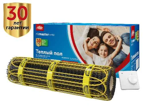 Теплый пол нагревательный мат двухжильный 10,0кв.м 1500вт Нац. комфорт 2НК Мастер с термор. снят *