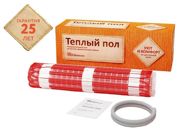 Теплый пол нагревательный мат двухжильный 14,5кв.м 2190вт Warmstad