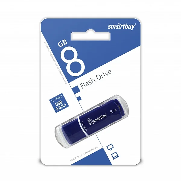 USB 2.0 накопитель (флешка) Smartbuy 8GB Crown (SB8GBCRW) max speed 75Мб/с; load 25Мб/с