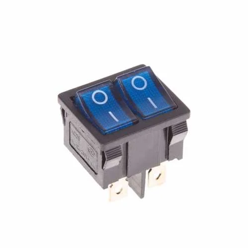 Выключатель клавишный 250V 6А (6с) ON-OFF синий с подсветкой ДВОЙНОЙ Mini REXANT 36-2161