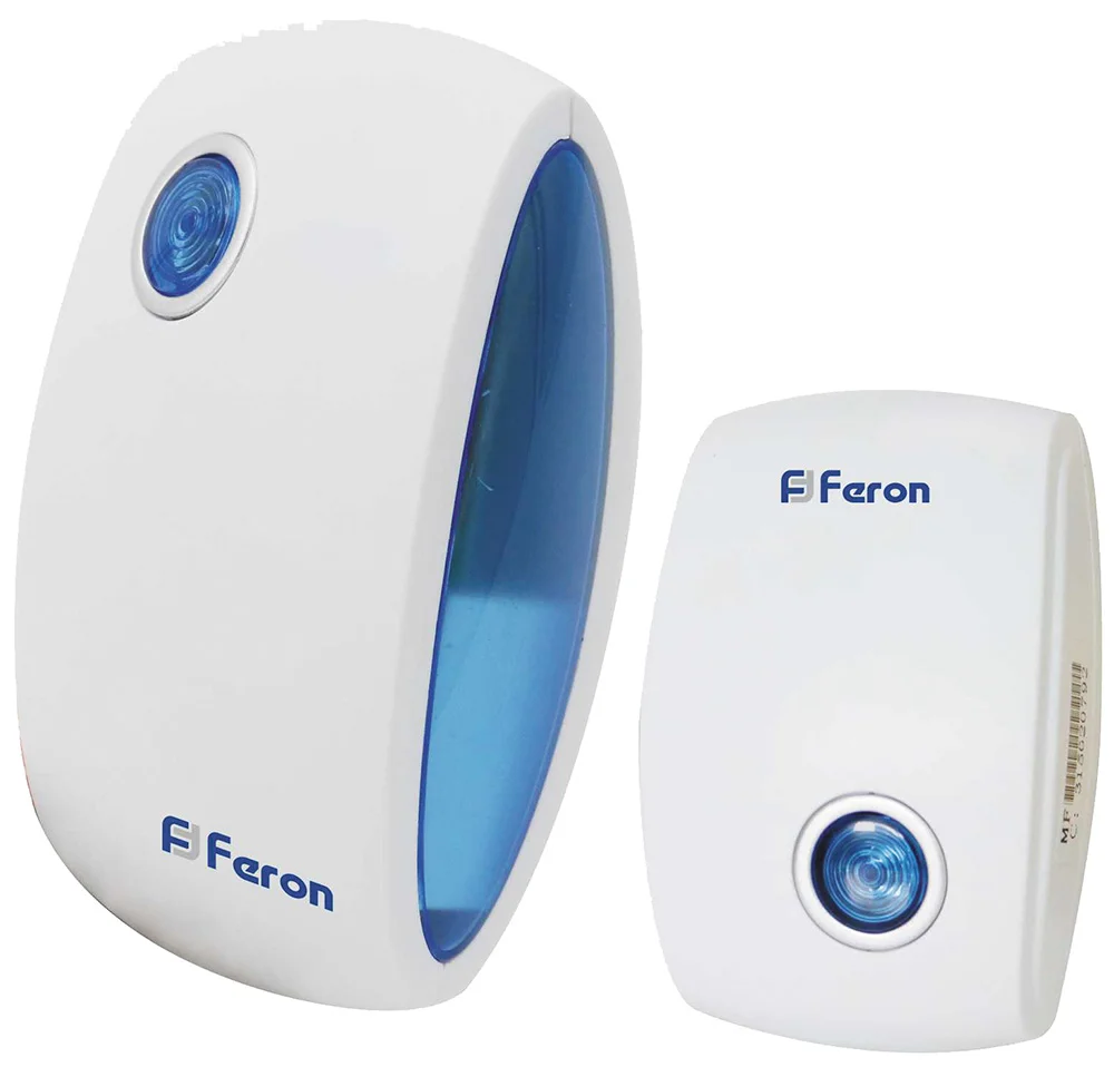 Звонок беспроводной 36М IP20 E-376 (белый / синий) Feron 23689 (действия 80м) *